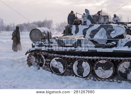 Krasnoye Selo, St. Petersburg, Russia - January 19, 2019: Military Historical Reconstruction - The B