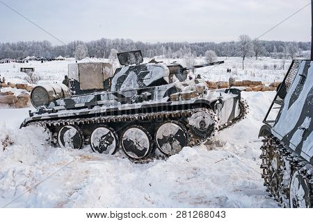 Krasnoye Selo, St. Petersburg, Russia - January 19, 2019: Military Historical Reconstruction - The B
