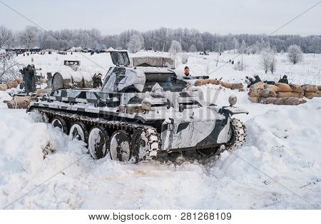 Krasnoye Selo, St. Petersburg, Russia - January 19, 2019: Military Historical Reconstruction - The B