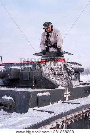Krasnoye Selo, St. Petersburg, Russia - January 19, 2019: Military Historical Reconstruction - The B