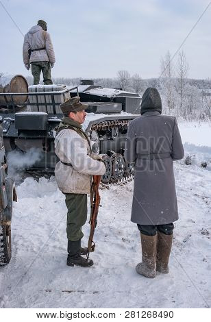 Krasnoye Selo, St. Petersburg, Russia - January 19, 2019: Military Historical Reconstruction - The B