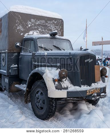 Krasnoye Selo, St. Petersburg, Russia - January 19, 2019: Military Historical Reconstruction - The B