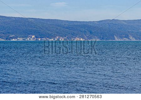 Seascape  Of Shore Resort On The  Black Sea Near By Town Nessebar Toward Elenite And Mountain Balkan