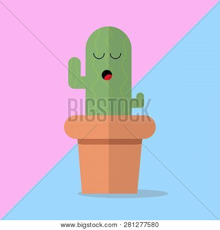 Tall Cacti Cactus Cute Face Illustration Vector