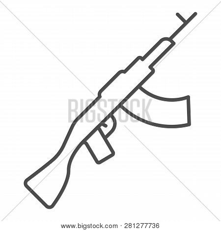 Kalashnikov Machine Gun Thin Line Icon. Ak47 Vector Illustration Isolated On White. Weapon Outline S