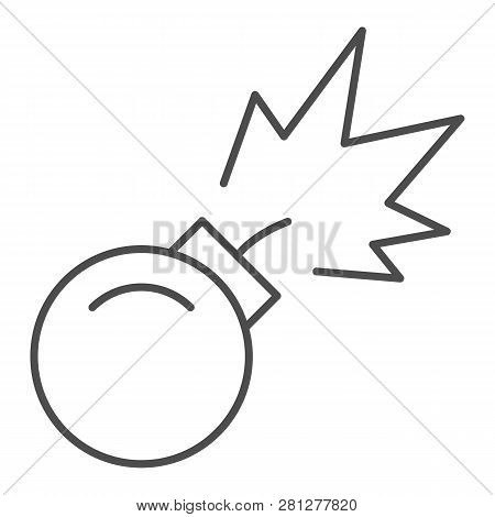 Bomb With Bickford Fuse Thin Line Icon. Bomb With Lit Fuse Vector Illustration Isolated On White. Bo