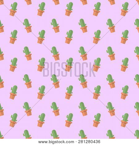 Cactus Cacti Seamless Pattern Pink Background Illustration