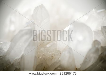 Macro Of Colorless Quartz Crystall Selective Focus