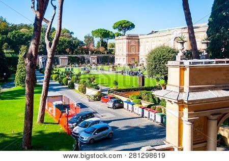Vatican, Rome, Italy - November 16, 2018: The Pinacoteca Gallery And The Giardino Quadrato, Square G