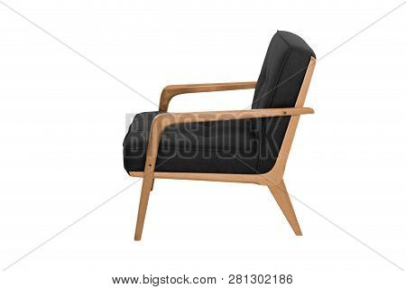 Black Fabric And Wood Armchair Modern Designer