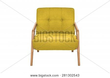 Yellow Fabric And Wood Armchair Modern Designer