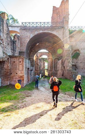 Rome, Italy - November 17, 2018: People In Arches Gallery Hall In Domus Severiana Which Is The Moder