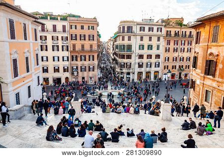 Rome, Italy - November 18, 2018: Piazza Di Spagna, Spain Square At The Bottom Of The Spanish Steps, 
