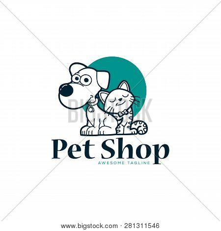 Cat And Dog Pet Shop With Blue Circle Shape Background