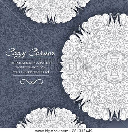 Set Of Old Middle Ages Flyer Pages Ornament Illustration Concept. Vintage Art Traditional, Islam, Ar