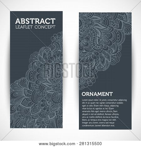 Set Of Old Middle Ages Flyer Pages Ornament Illustration Concept. Vintage Art Traditional, Islam, Ar