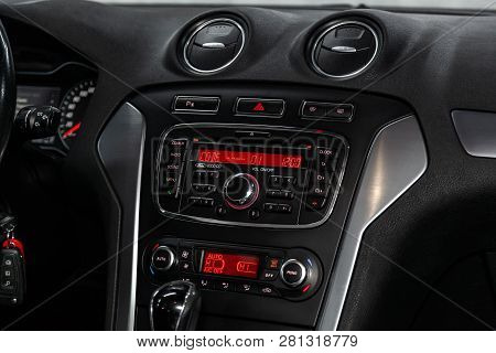 Novosibirsk, Russia - January 30, 2019:  Ford Mondeo,   Close-up Of The Dashboard And Player. Photog