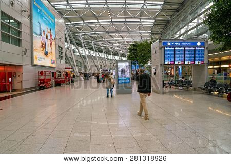 DUSSELDORF, GERMANY - CIRCA SEPTEMBER, 2018: interior shot of departure level in Dusseldorf airport.