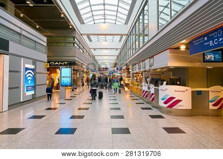 DUSSELDORF, GERMANY - CIRCA OCTOBER, 2018: interior shot of Dusseldorf airport.