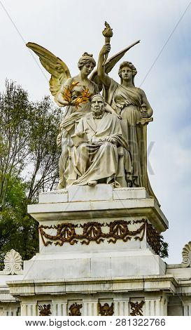 Mexico City, Mexico - January 1, 2019 President Benito Juarez Hemicyle Monument Mexico City Mexico. 