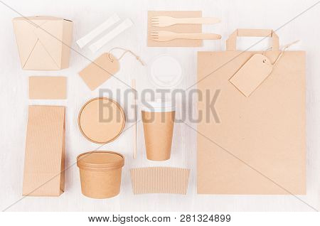 Concept Design Disposable Brown Paper Pack For Go Food For Restaurant, Cafe, Shop, Advertising - Bag