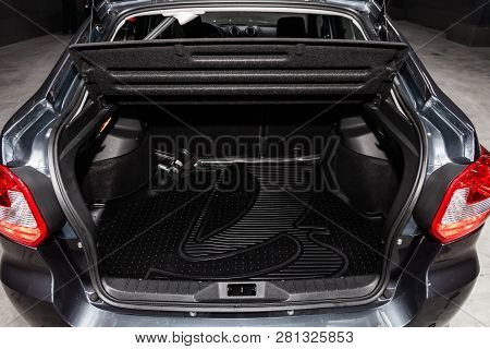 Novosibirsk, Russia -january 30, 2019:  Lada Kalina,  Close-up Of The Luggage Boot, Front View. Phot