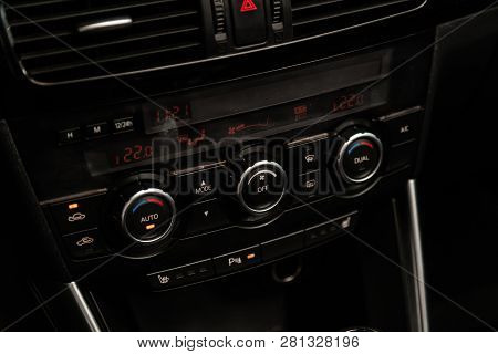 Novosibirsk, Russia - January 30, 2019:  Mazda Cx-5, Close-up Of The Dashboard, Player And Buttons. 