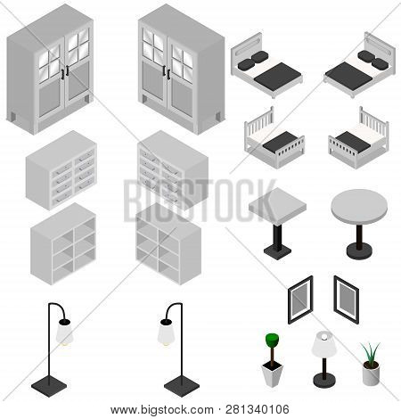 Furniture Isometric Icons. Vector Illustration.bedroom Set. Concept Web Infographics Vector Illustra