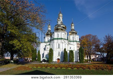 Old Sviato-troitskyi Monastery In Gustynya. Chernihiv Region. Ukraine.  Horizontal Outdoors Shot.