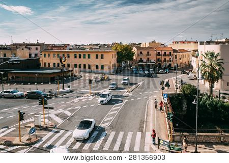 Terracina, Italy - October 15, 2018: Top View Of Gregorio Antonelli Street In Sunny Day