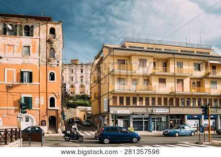 Terracina, Italy - October 16, 2018: Via Roma Street In Sunny Day