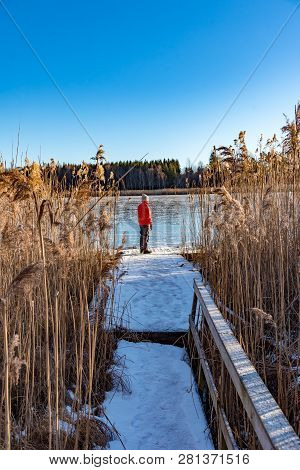 Man Standing At A Jetty Between Reed