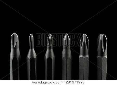 Set Of Bits For Screwdriver. Metal Bits For Screwdriver. Tool Set For Household Use. Nozzles And Ada
