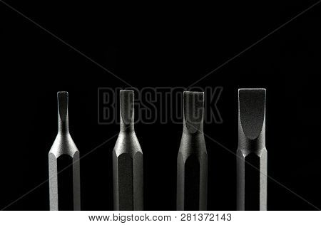 Set Of Bits For Screwdriver. Metal Bits For Screwdriver. Tool Set For Household Use. Nozzles And Ada