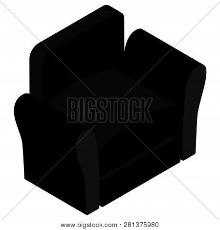 Modern Interior Furniture. Vector Isometric Black Club Armchair With Armrests Isolated On White Back