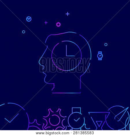 Time Management Vector Line Icon. Businessman, Business Planning Gradient Symbol, Pictogram, Sign. D