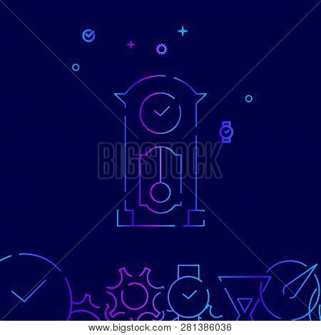 Grandfather Clock Vector Line Icon. Antique Clock With Pendulum Gradient Symbol, Pictogram, Sign. Da