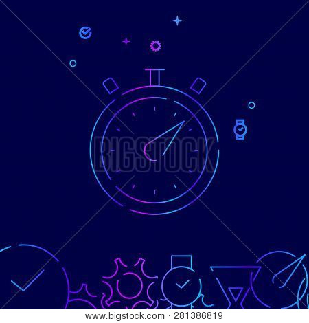 Stopwatch Vector Line Icon. Sports Timer Gradient Symbol, Pictogram, Sign. Dark Blue Background. Lig