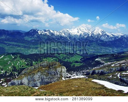 Panoramic Views Of The Alpine Peak Zuestoll In The Churfirsten Mountain Range - Canton Of St. Gallen