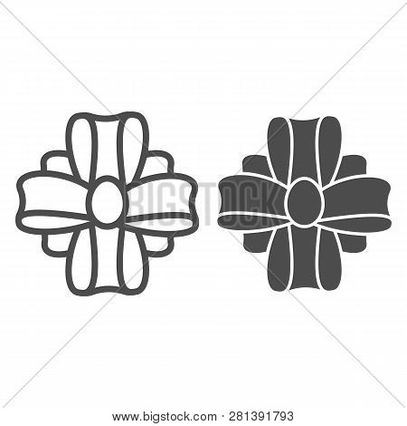 Bow On A Peresent Line And Glyph Icon. Gift Decor Vector Illustration Isolated On White. Ribbon Knot