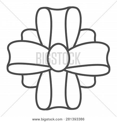 Bow On A Peresent Thin Line Icon. Gift Decor Vector Illustration Isolated On White. Ribbon Knot Outl