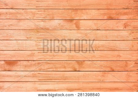 Coral Color Wooden Background Or Texture. Wooden Wall