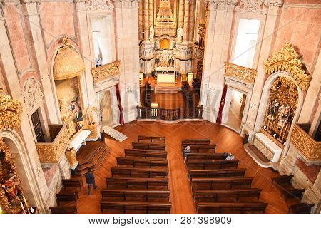 Porto, Portugal - January 09, 2019: Interior Of The Church Of Clerigos (church Of The Clergy). The T