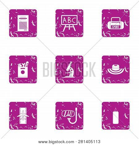 Abc Icons Set. Grunge Set Of 9 Adc Icons For Web Isolated On White Background
