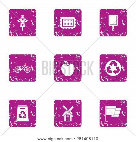 Heartland Icons Set. Grunge Set Of 9 Heartland Icons For Web Isolated On White Background