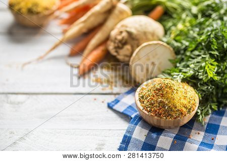 Seasoning Spices Condiment Vegeta From Dehydrated Carrot Parsley Celery Parsnips And Salt With Or Wi