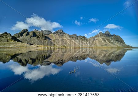 Afternoon At Vestrahorn, A 454 Metre Tall Scree Mountain, Mainly Made Up Of Gabbro And Granophyre Ro