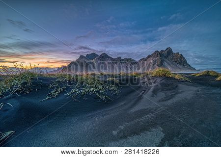 Sunset At Vestrahorn, A 454 Metre Tall Scree Mountain, Mainly Made Up Of Gabbro And Granophyre Rocks