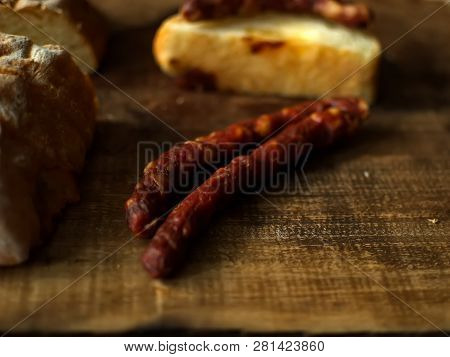 Ciabatta.ciabatta Bread With Sausage. Homemade Italian Ciabatta Bread Top View. Bread With Cheese.