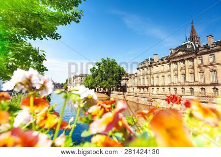Ill River Bank With Rohan Palace In Strasbourg